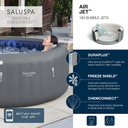 Bestway SaluSpa Santorini HydroJet Inflatable Hot Tub with EnergySense Cover