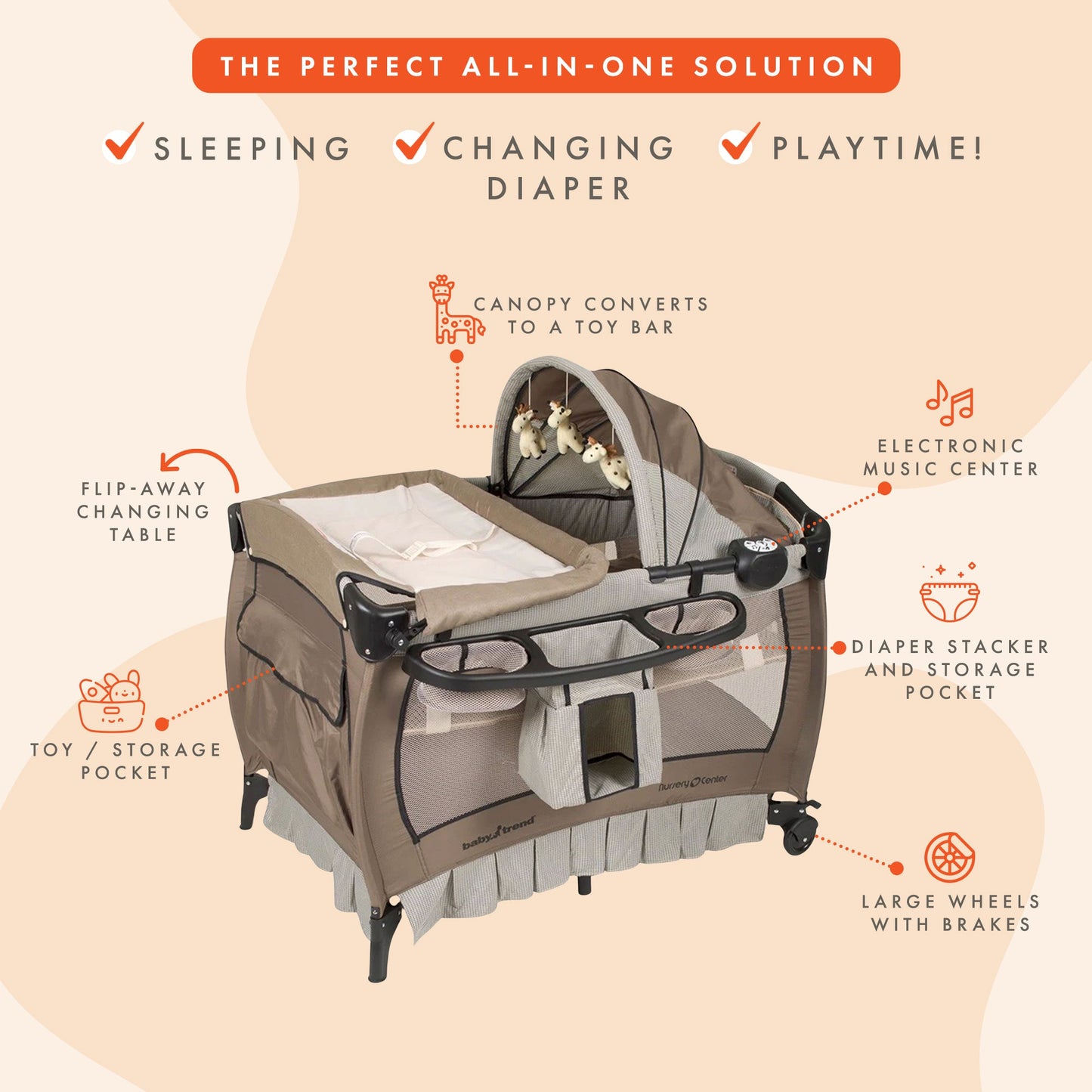 Baby Trend Deluxe Home Nursery Center with Music and Full Bassinet, Havenwood