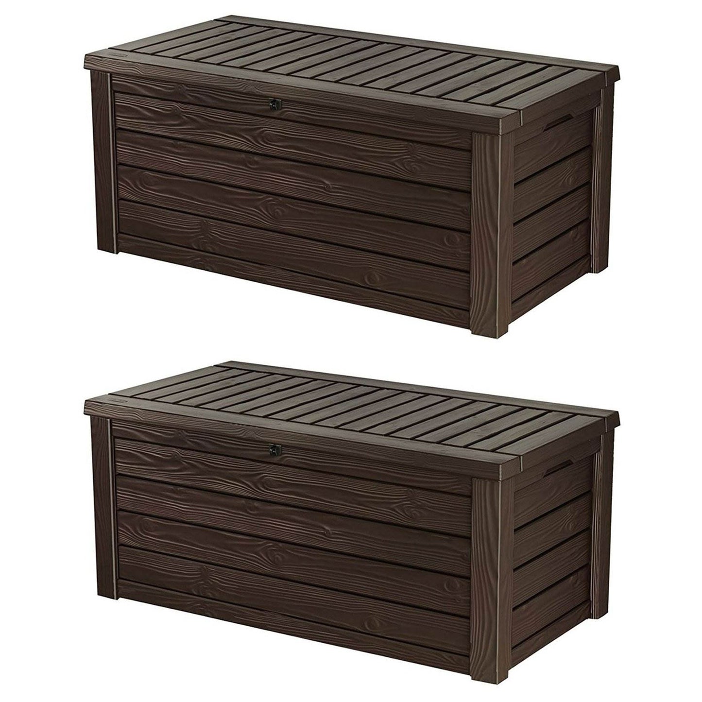 Keter Westwood Outdoor 150 Gal Deck Storage Box for Yard Tools, Brown (2 Pack)