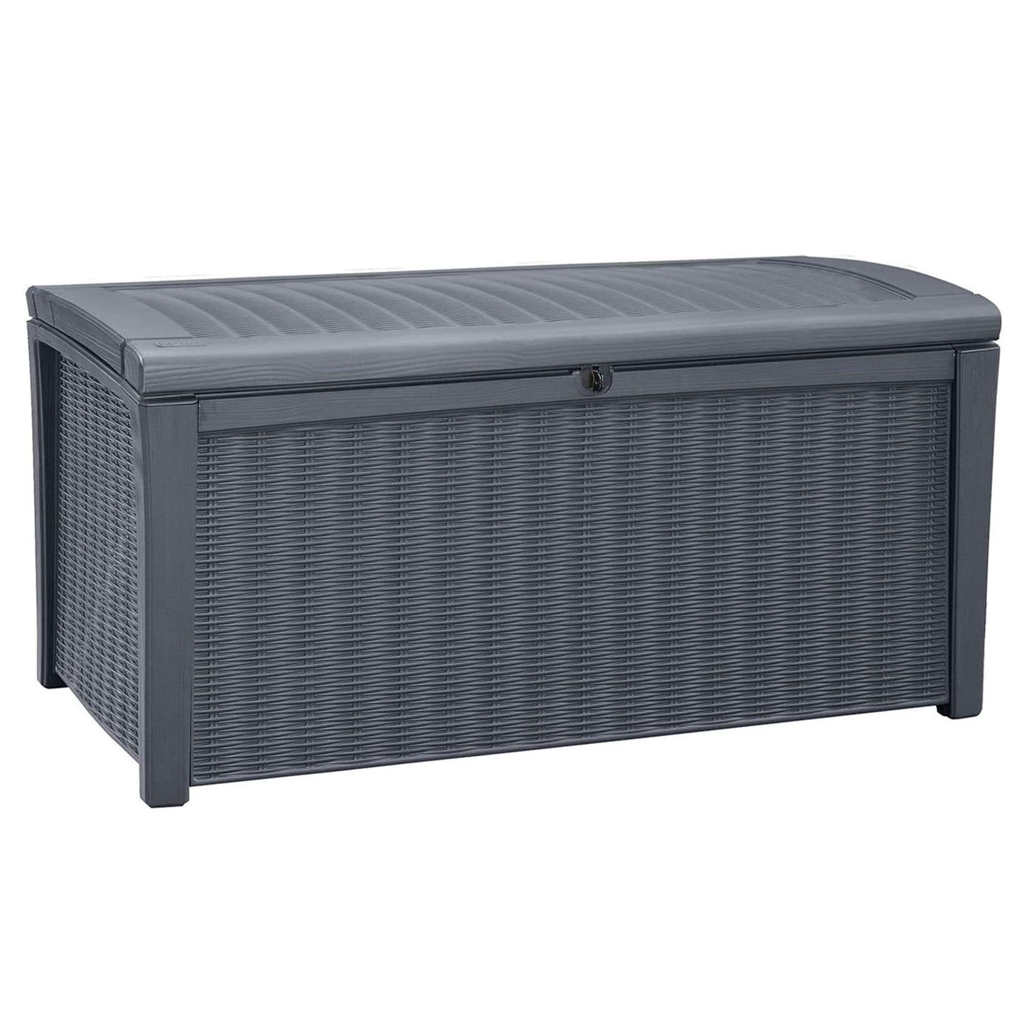 Keter Borneo Rattan Wicker Resin Patio Deck Storage Box Bench, Grey (2 Pack)