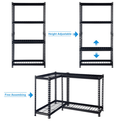 Pachira 30"W x 60"H 4 Shelf Steel Shelving for Home and Office Organizing, Black