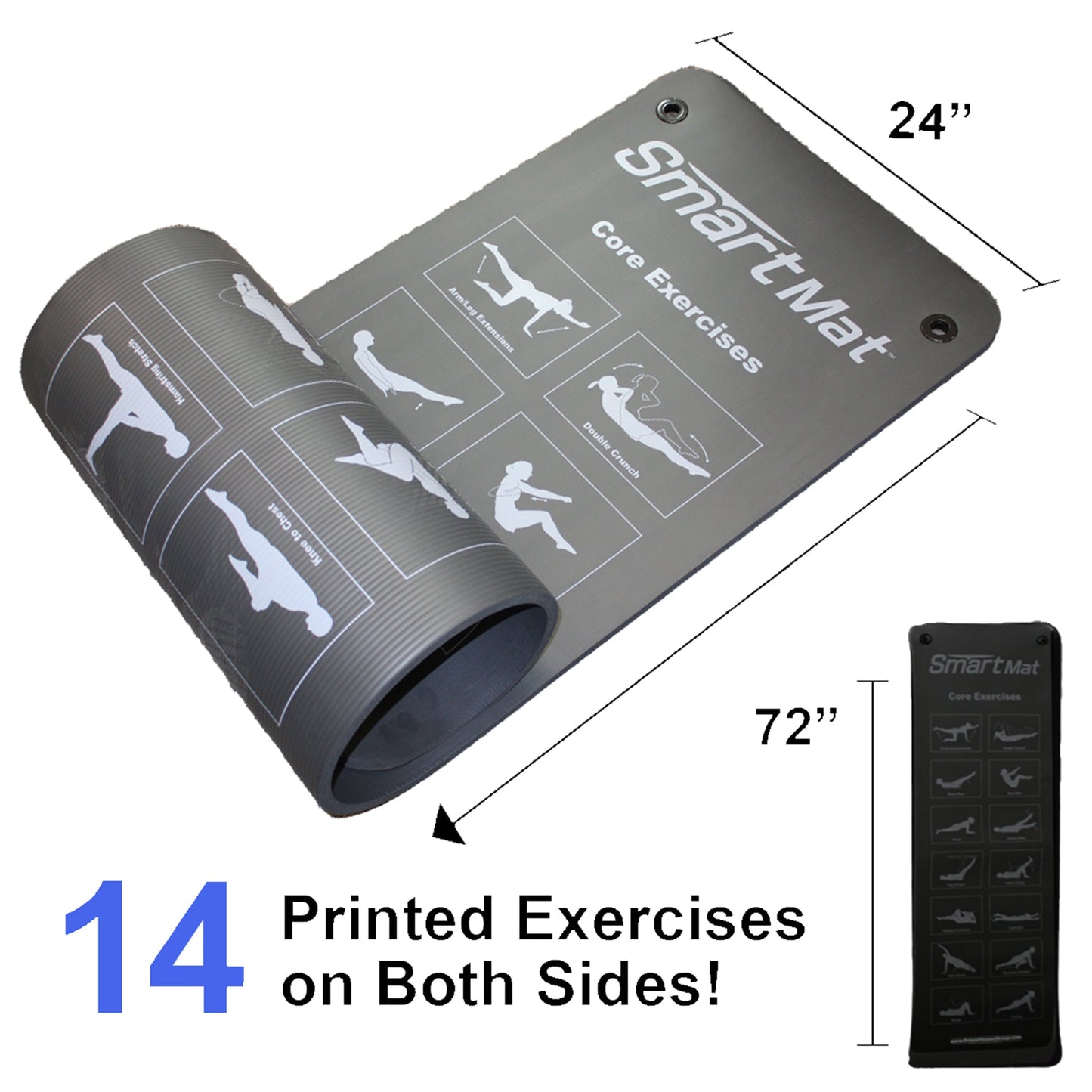 Prism Fitness Extra Thick Smart Self Guided Exercise Mat with Carry Strap, Black