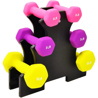 BalanceFrom Fitness 2, 3, and 5 Pound Neoprene Coated Dumbbell Set with Stand