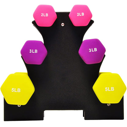 BalanceFrom Fitness 2, 3, and 5 Pound Neoprene Coated Dumbbell Set with Stand