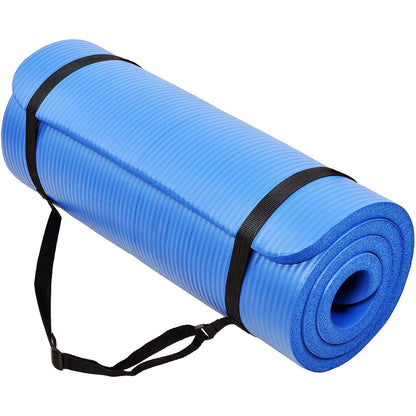 BalanceFrom GoCloud 1" Extra Thick Exercise Yoga Mat with Carrying Strap, Blue