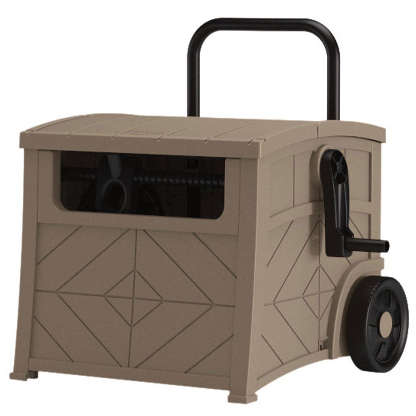 Suncast 150 Foot Baywood Smart Tube Wheeled Hose Reel Hideaway Cart, Dark Taupe