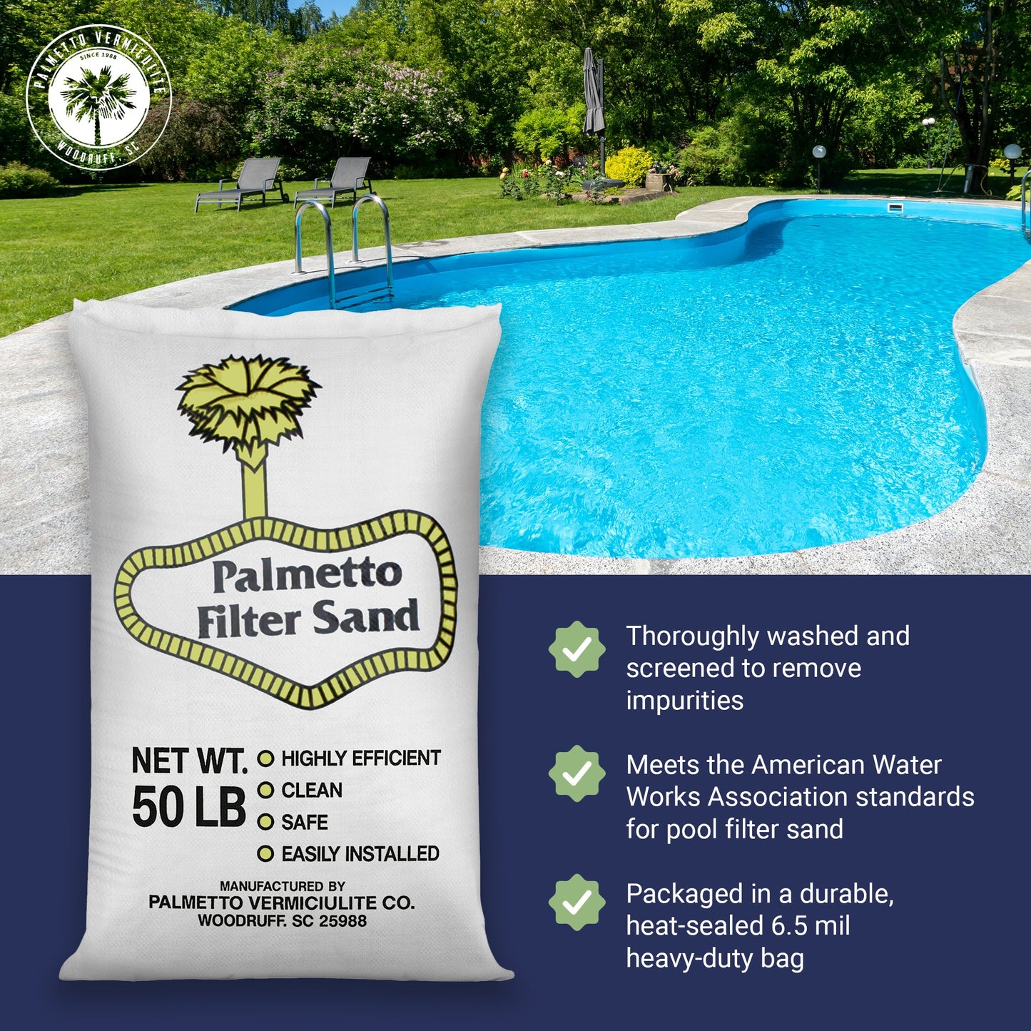 Palmetto 50lb Bag Natural Pool Filter Sand for Residential & Commercial, 2 Pack