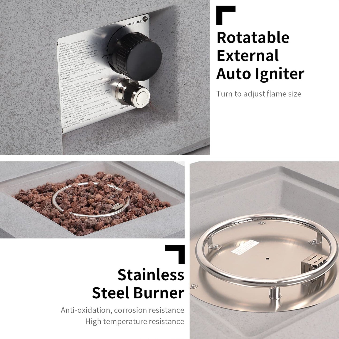 ESSENTIAL LOUNGER 35" Square Concrete Outdoor 50,000 BTU Firepit Table Set, Gray