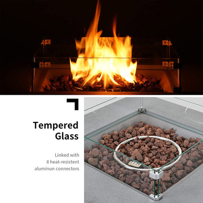 ESSENTIAL LOUNGER 35" Square Concrete Outdoor 50,000 BTU Firepit Table Set, Gray