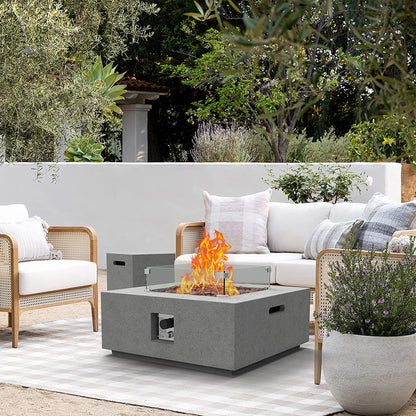 ESSENTIAL LOUNGER 35" Square Concrete Outdoor 50,000 BTU Firepit Table Set, Gray
