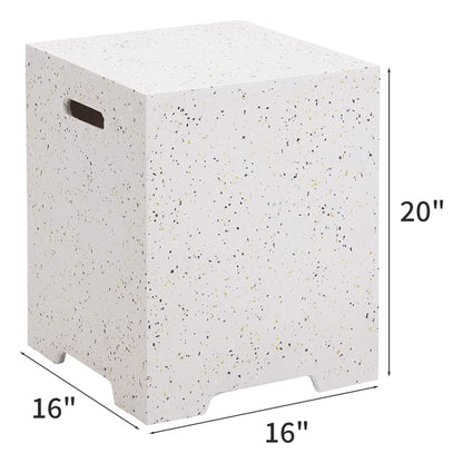 ESSENTIAL LOUNGER Fire Pit Propane Tank Cover Hideaway Table with Handles, White