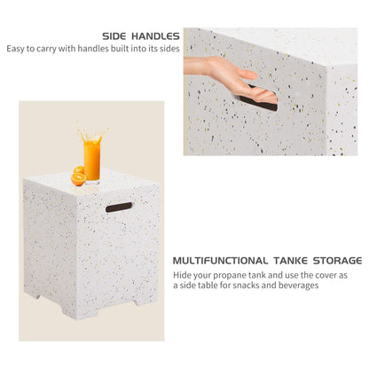 ESSENTIAL LOUNGER Fire Pit Propane Tank Cover Hideaway Table with Handles, White