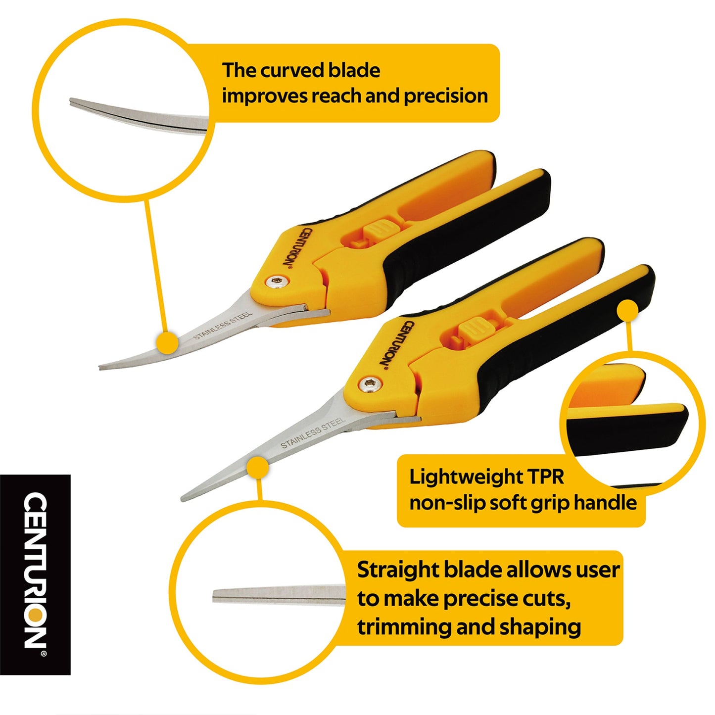 CENTURION Stainless Precision Snip Curved/Straight Pruning & Trimming Shear Set