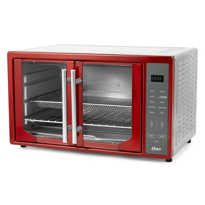 Oster French Door Turbo Convection Toaster Oven with Extra Large Interior, Red