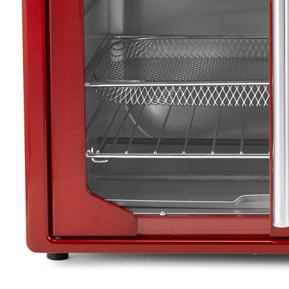 Oster French Door Turbo Convection Toaster Oven with Extra Large Interior, Red