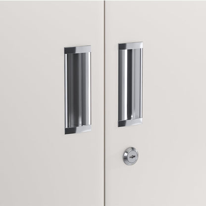 AOBABO Steel Lockable Office Storage Cabinet, Adjustable Shelves & Wheels, White