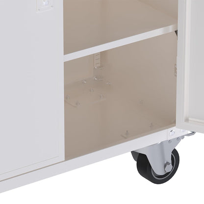 AOBABO Durable & Lockable Storage Cabinet w/Adjustable Shelves and Wheels, White