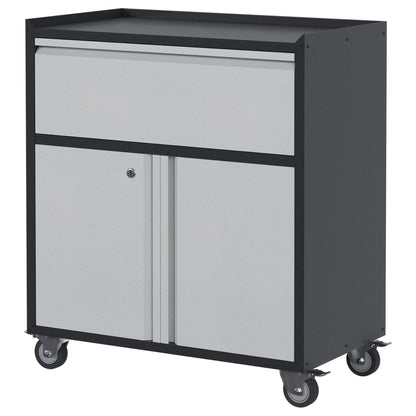 AOBABO Steel Lockable Wheeled Storage Cabinet w/Drawer & Shelves, Black/Grey