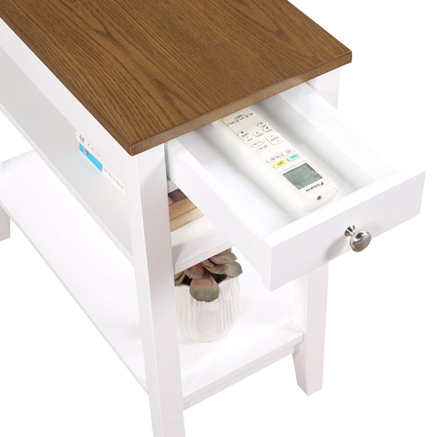 Convenience Concepts American Heritage End Table w/ Charging Station, Wood/White