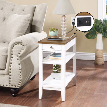 Convenience Concepts American Heritage End Table w/ Charging Station, Wood/White
