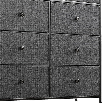 REAHOME 9 Drawer Steel Frame Bedroom Storage Organizer Chest Dresser, Black/Gray