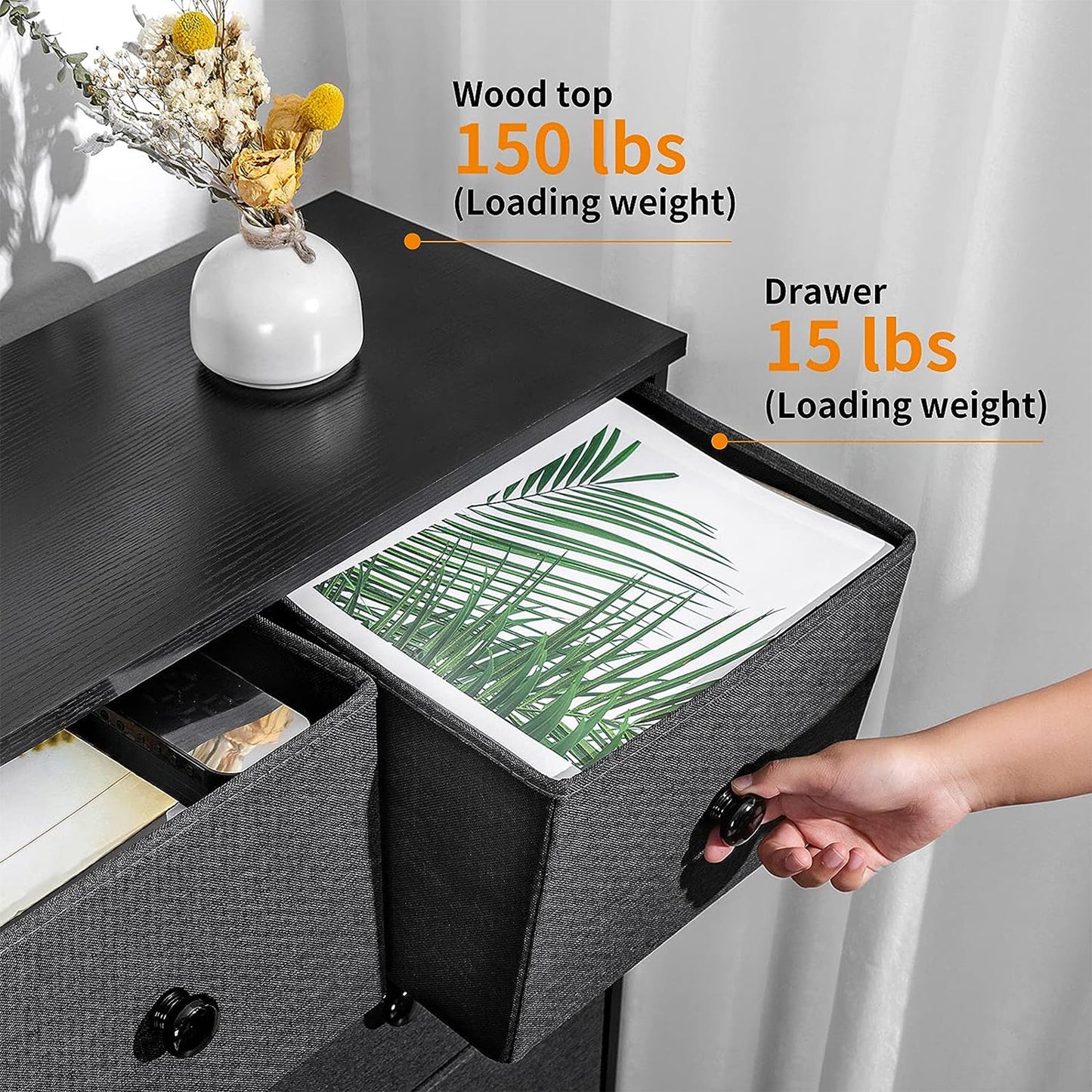 REAHOME 9 Drawer Steel Frame Bedroom Storage Organizer Chest Dresser, Black/Gray