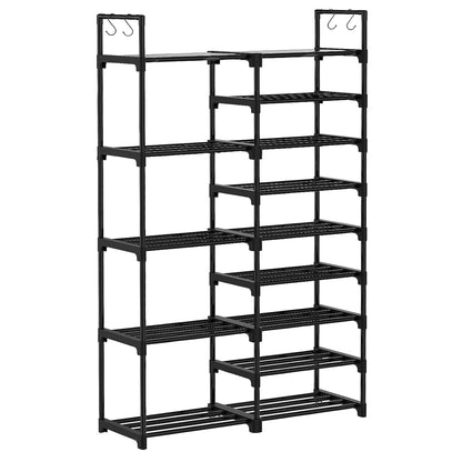 WOWLIVE 9 Tier Metal Shoe Rack, 30 to 35 Pair Shelf Storage Organizer, Black