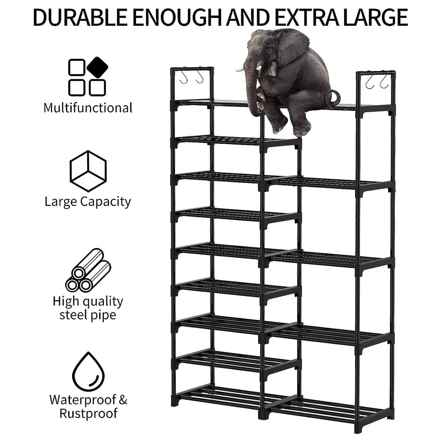 WOWLIVE 9 Tier Metal Shoe Rack, 30 to 35 Pair Shelf Storage Organizer, Black