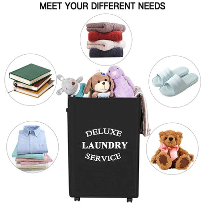 WOWLIVE 90L Foldable Rectangular Deluxe Laundry Service Rolling Basket, Black