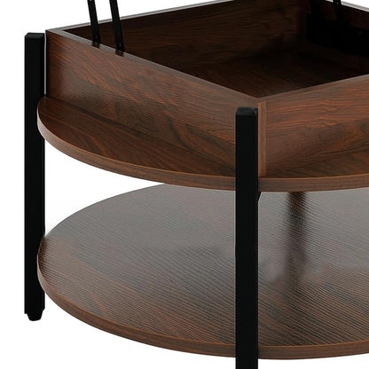 FABATO Lift Top Round Coffee Table with Storage & Hidden Compartment, Espresso