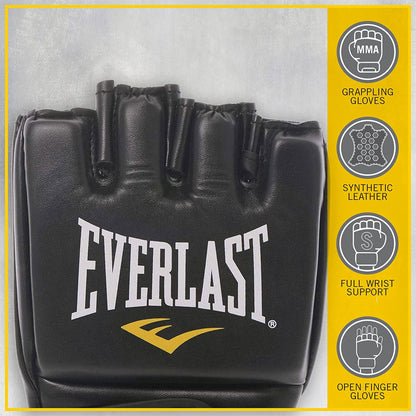 Everlast Pro Style MMA Grappling Training Gloves w/Full Wrist Strap, L/XL, Black