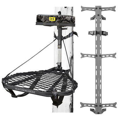 Hawk Combat Hang On Tree Stand with Set of 3 Helium Treestand Climbing Sticks