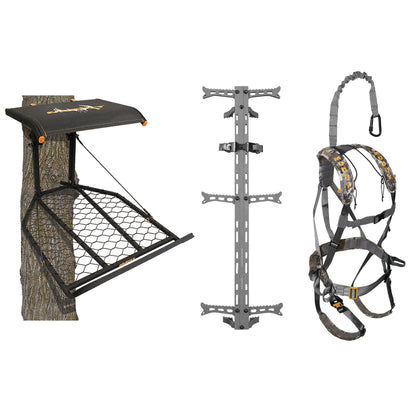 Muddy The Boss XL Tree Stand, Ambush Harness & Hawk Set of 3 Climbing Sticks