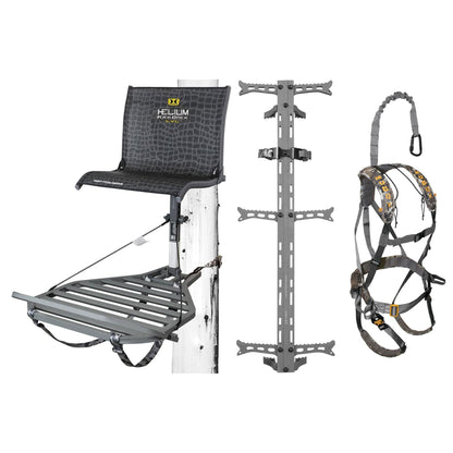 Hawk Helium Kickback Tree Stand, Set of 3 Climbing Sticks & Muddy Ambush Harness