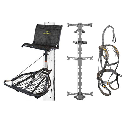 Hawk Helium Kickback Tree Stand, Set of 3 Climbing Sticks & Muddy Ambush Harness