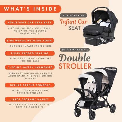 Baby Trend Sit N' Stand Double Stroller with EZ-Lift Plus Infant Car Seat, Khaki