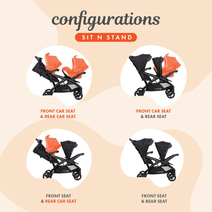 Baby Trend Sit N' Stand Double Stroller with EZ-Lift Car Seat (2 Pack), Stormy