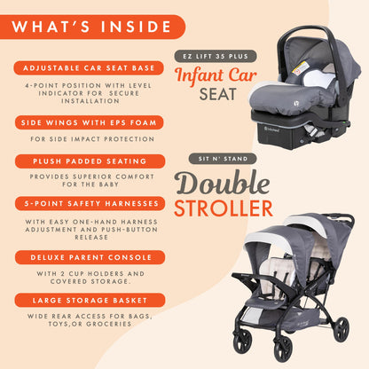 Baby Trend Sit N' Stand Double Stroller with EZ-Lift Car Seat (2 Pack), Magnolia