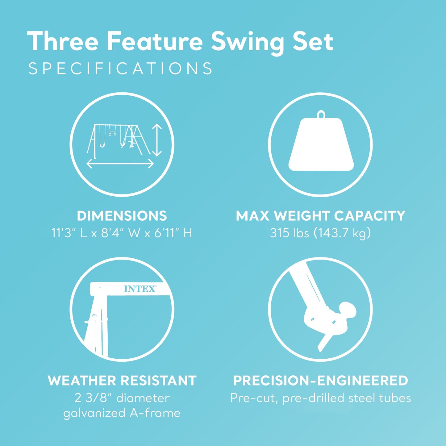 Intex Three Feature Colored Playground Swing Set with Trapeze Bar, Multicolor