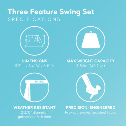 Intex Three Feature Colored Playground Swing Set with Trapeze Bar, Multicolor