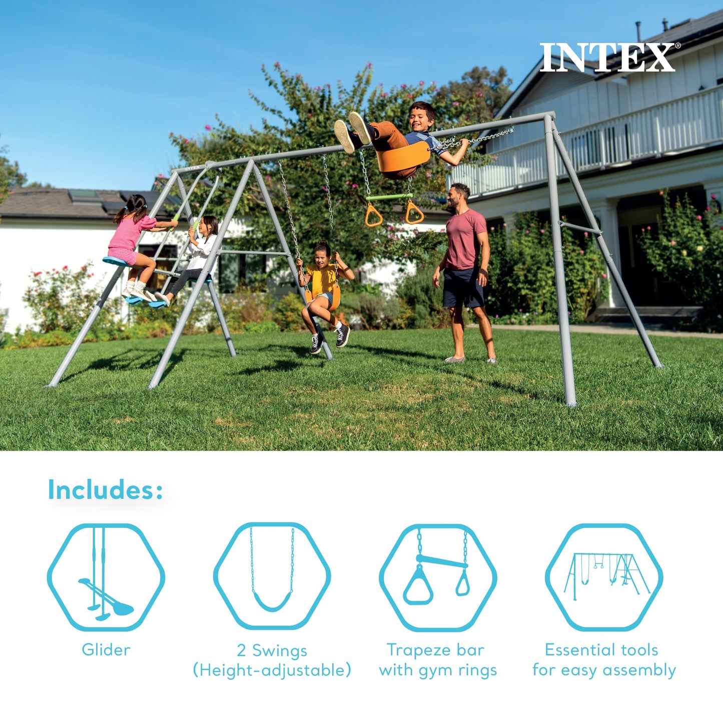 Intex 4 Activity Feature Colored Playground Swing with Trapeze Bar