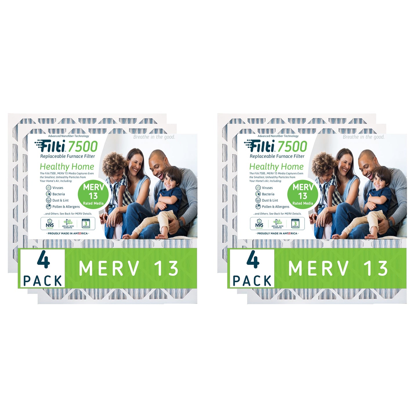 Filti 7500 20x4x20 Inch Pleated Home HVAC Furnace MERV 13 Air Filter (4 Pack)