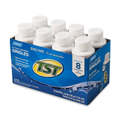 Camco TST Blue Enzyme 4 oz RV Toilet Waste Odor Treatment, Clean Scent (8 Pack)