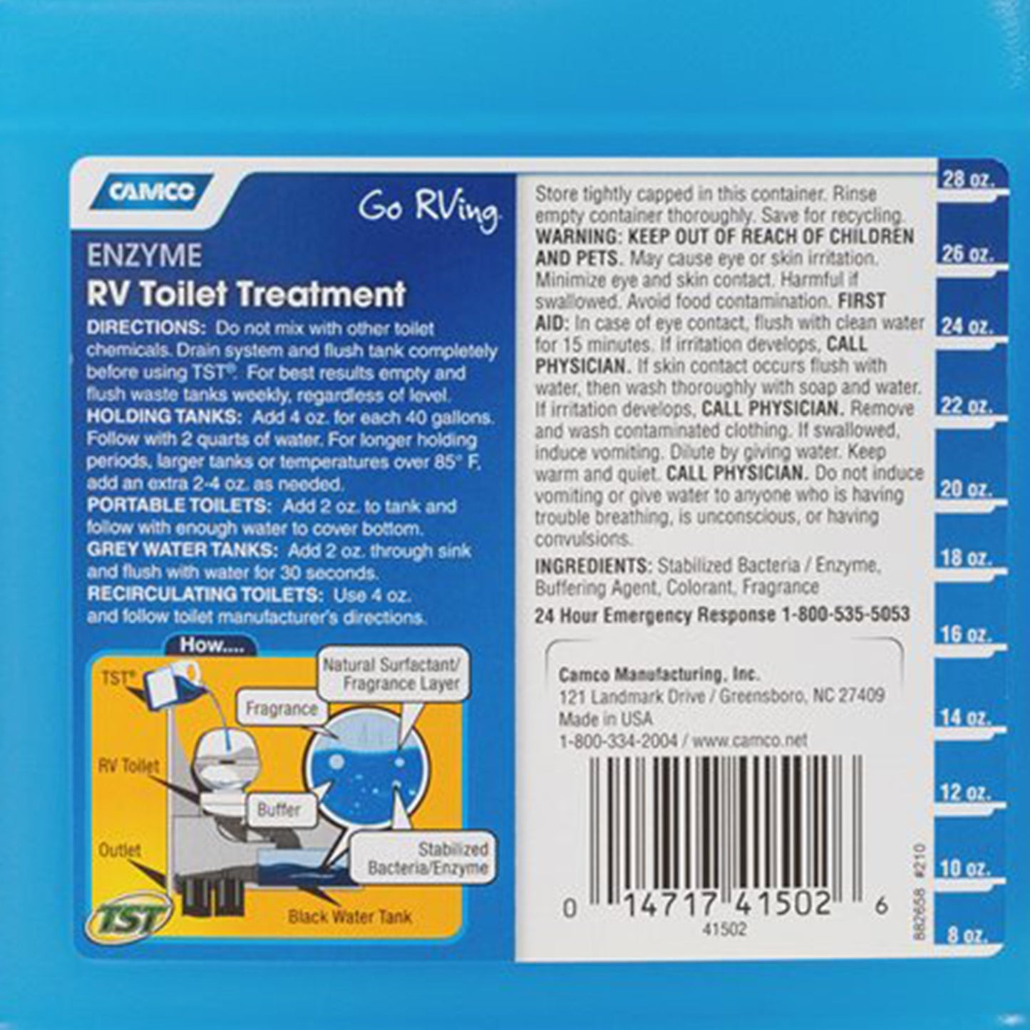 Camco TST Blue Enzyme 32 oz RV Toilet Waste Odor Treatment, Fresh Clean Scent