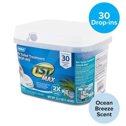 Camco TST MAX 30 Drop-Ins RV Toilet Waste Odor Treatment, Ocean Breeze Scent