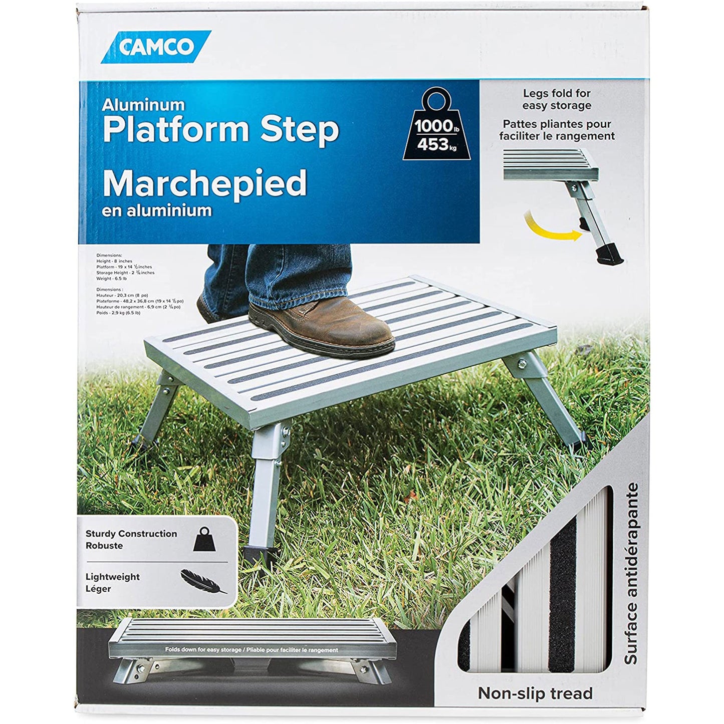 Camco 43677 Fixed Height Aluminum Platform Step Stool with Non Slip Rubber Feet