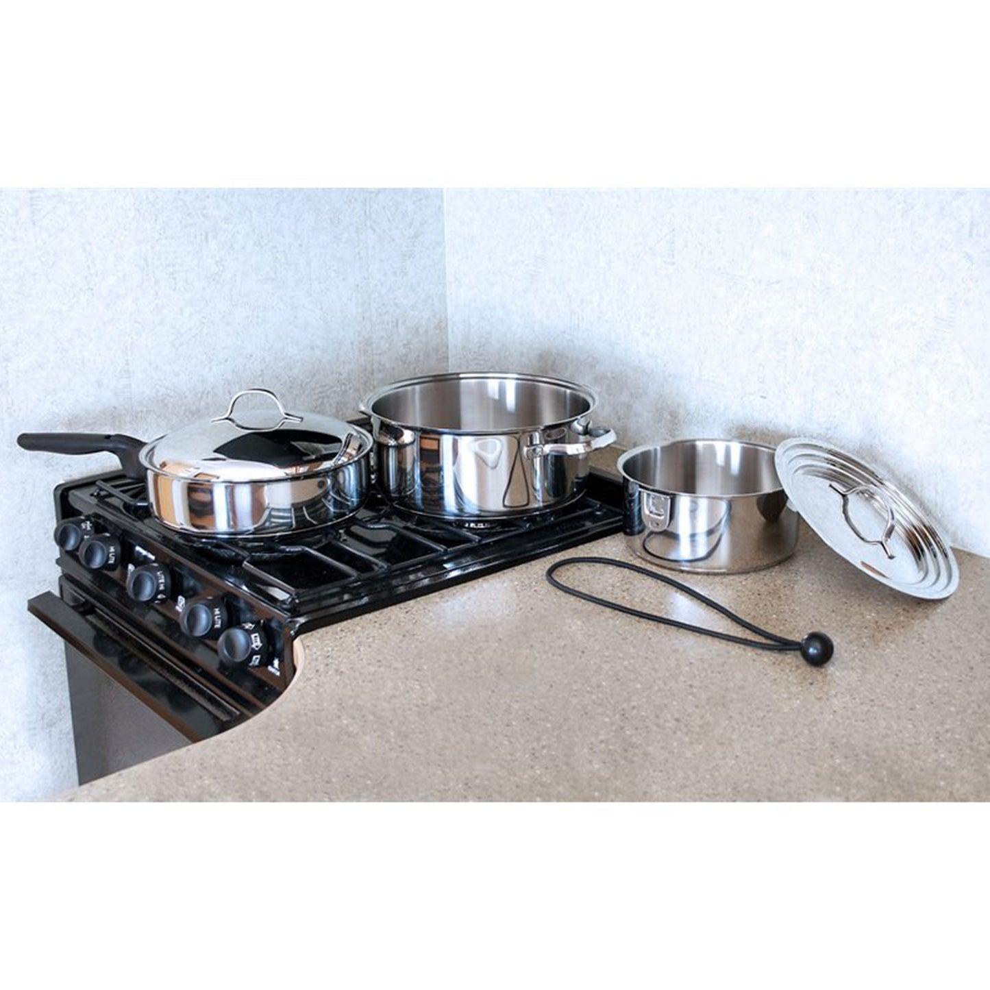 Camco 7 Piece Stainless Steel Cookware Nesting Pot Set w/Handle & Storage Strap