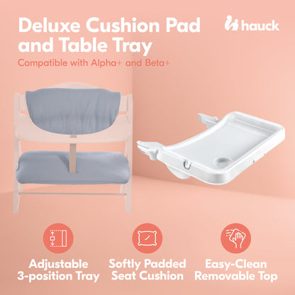 hauck Alpha+/Beta+ High Chair Tray Table, White & Deluxe Seat Cushion Pad, Grey