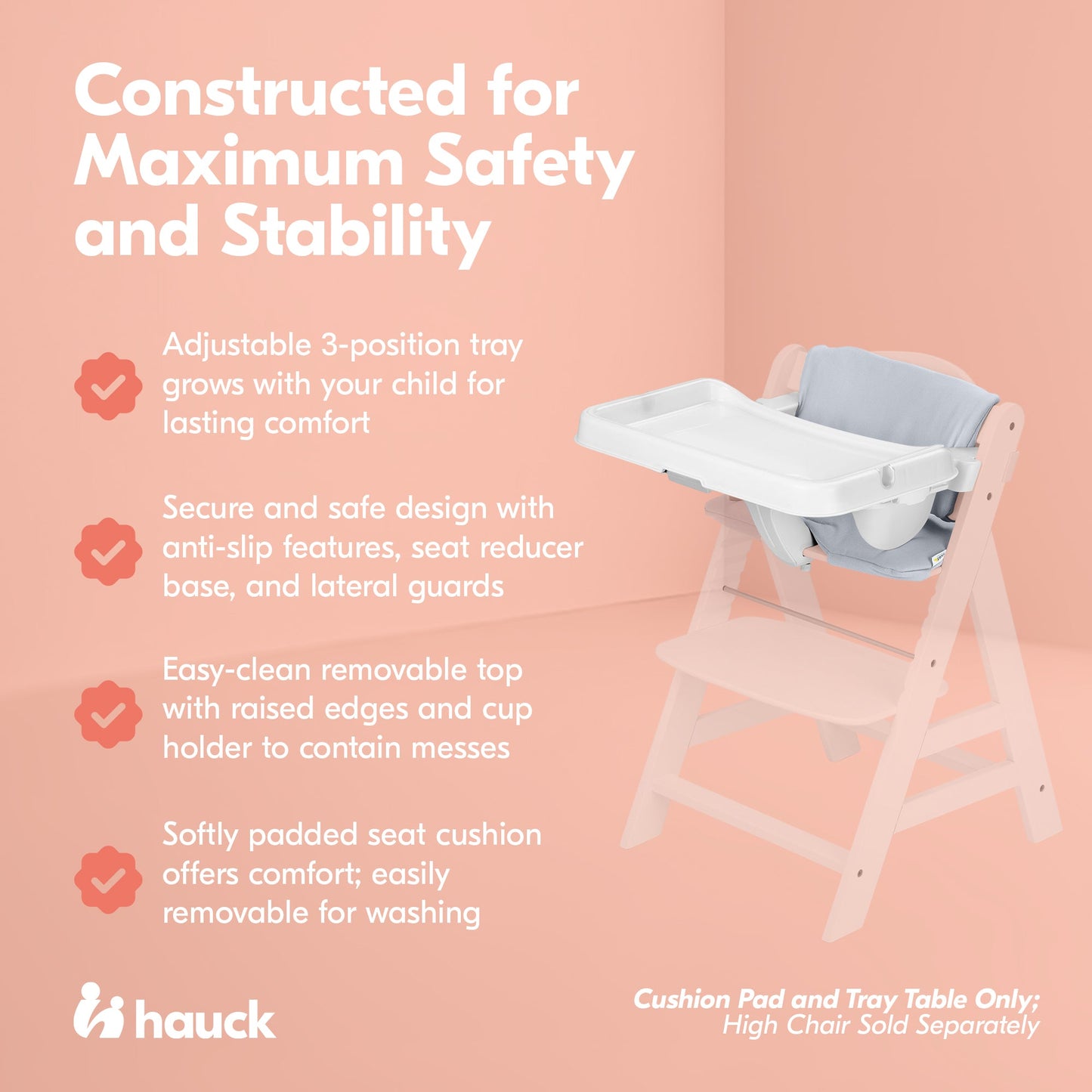 hauck Alpha+/Beta+ High Chair Tray Table, White & Deluxe Seat Cushion Pad, Grey