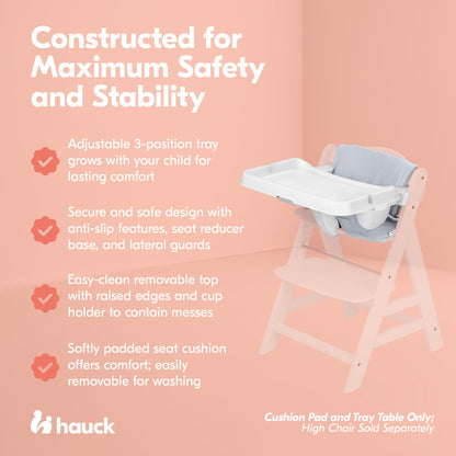 hauck Alpha+/Beta+ High Chair Tray Table, White & Deluxe Seat Cushion Pad, Grey